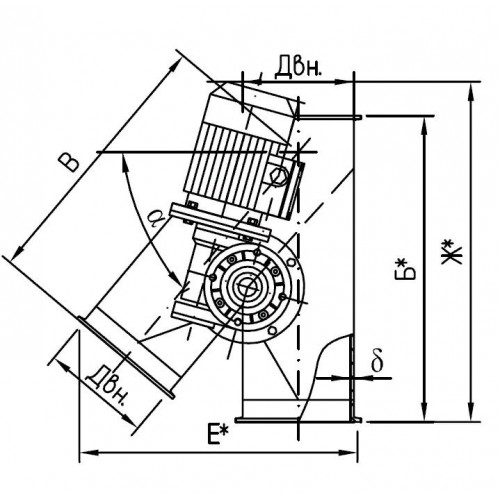 Клапан перекидной односторонний с электроприводом на фланцах 36°,45°,54°