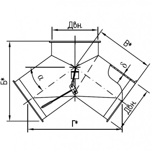 Клапан перекидной симметричный с ручным приводом на фланцах 36°,45°,54°