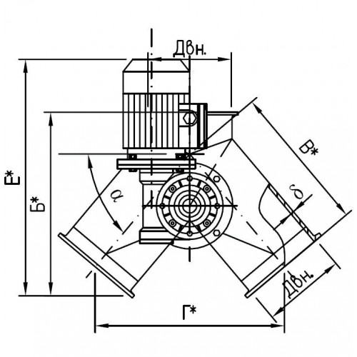 Клапан перекидной симметричный с электроприводом на фланцах 36°,45°,54°